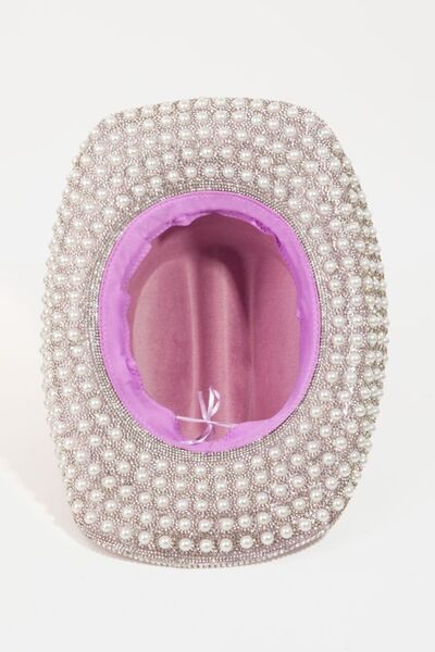Rhinestone Pearl Trim Cowboy Hat Trendsi