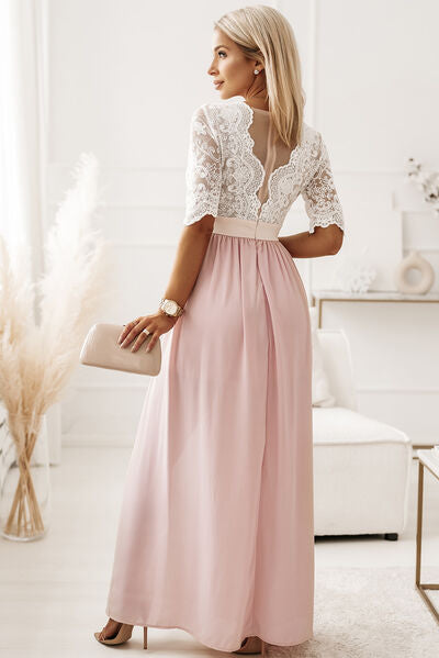 Lace Detail Half Sleeve Slit Dress Jassorted
