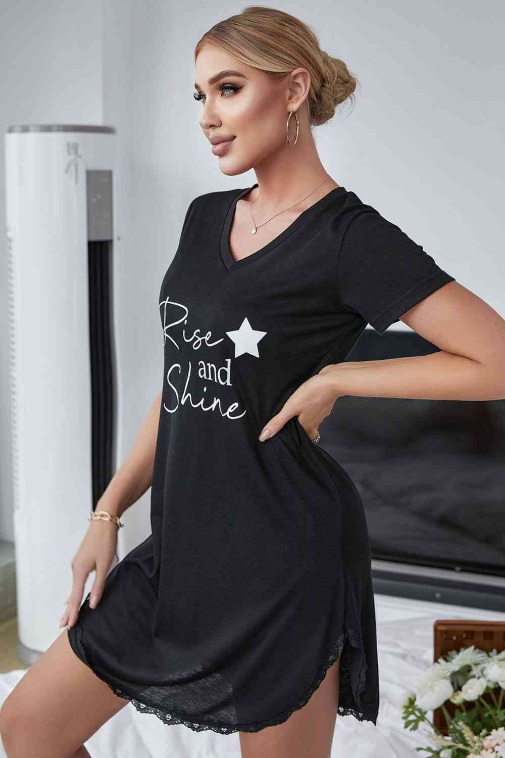 RISE AND SHINE Contrast Lace V-Neck T-Shirt Dress Jassorted