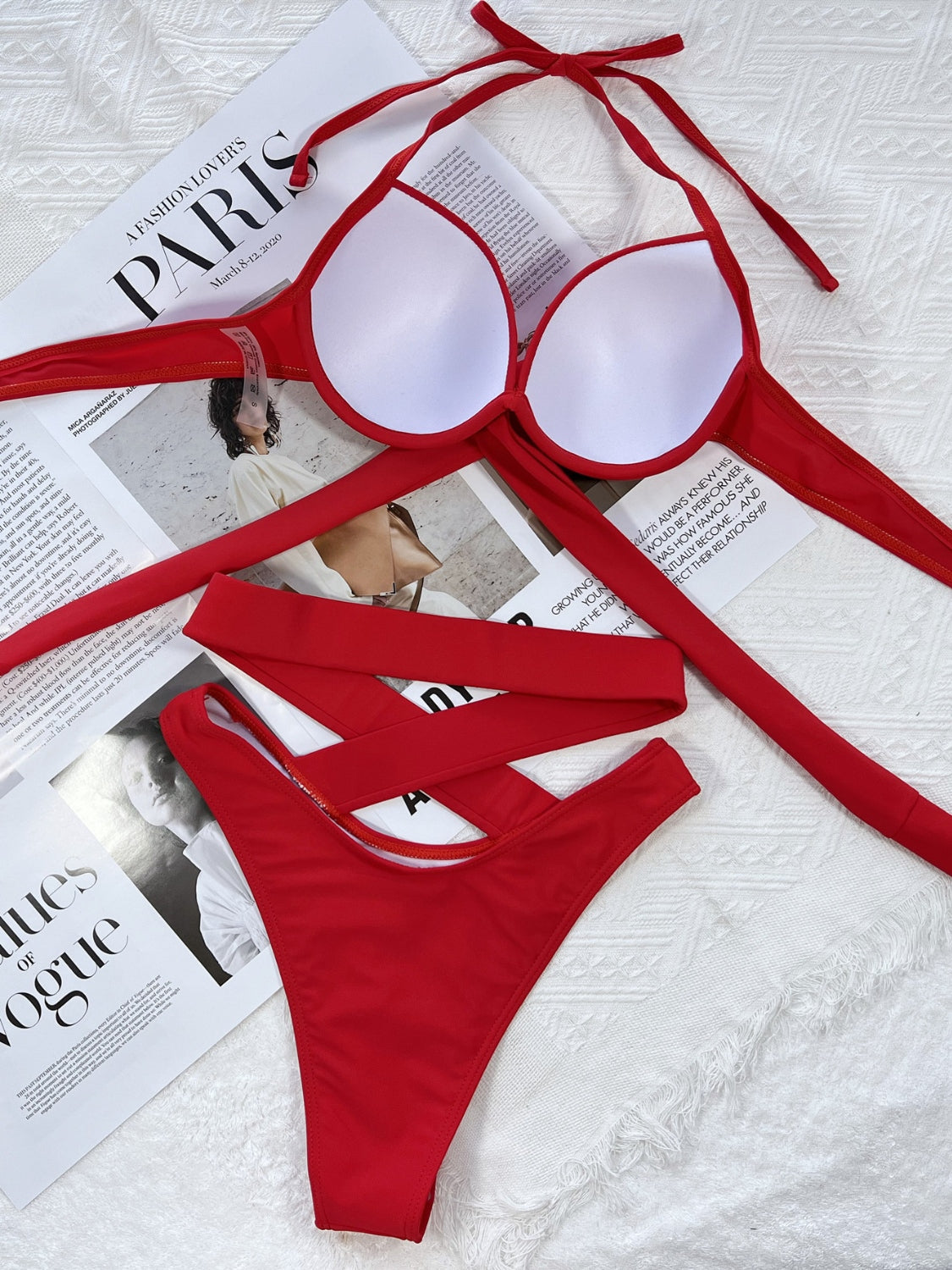 Crisscross Halter Neck Two-Piece Bikini Set Trendsi