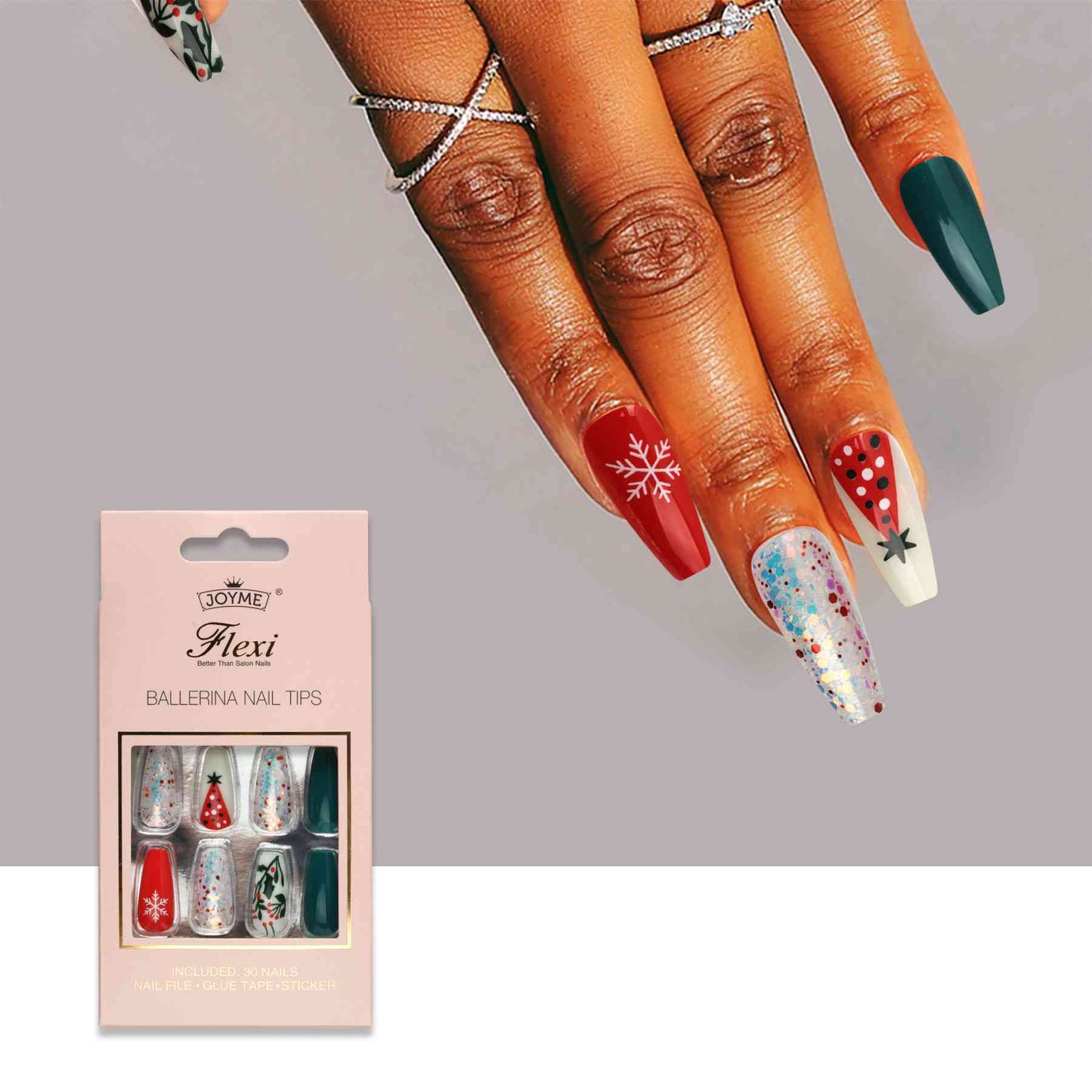 30-Piece Christmas Theme ABS Press-On Nails Jassorted Style F One Size