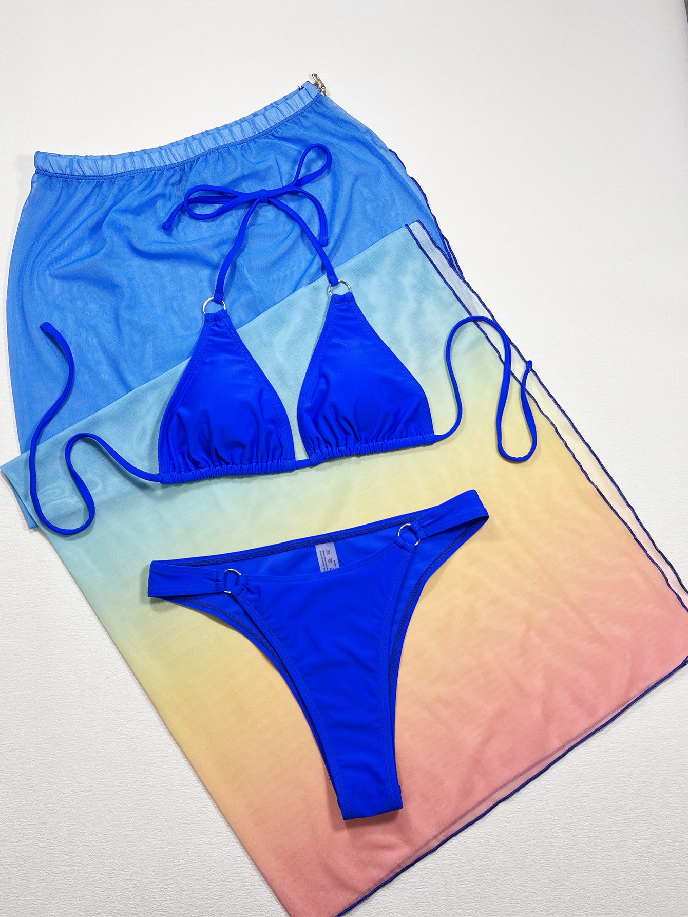 Gradient Halter Neck Three-Piece Swim Set Trendsi