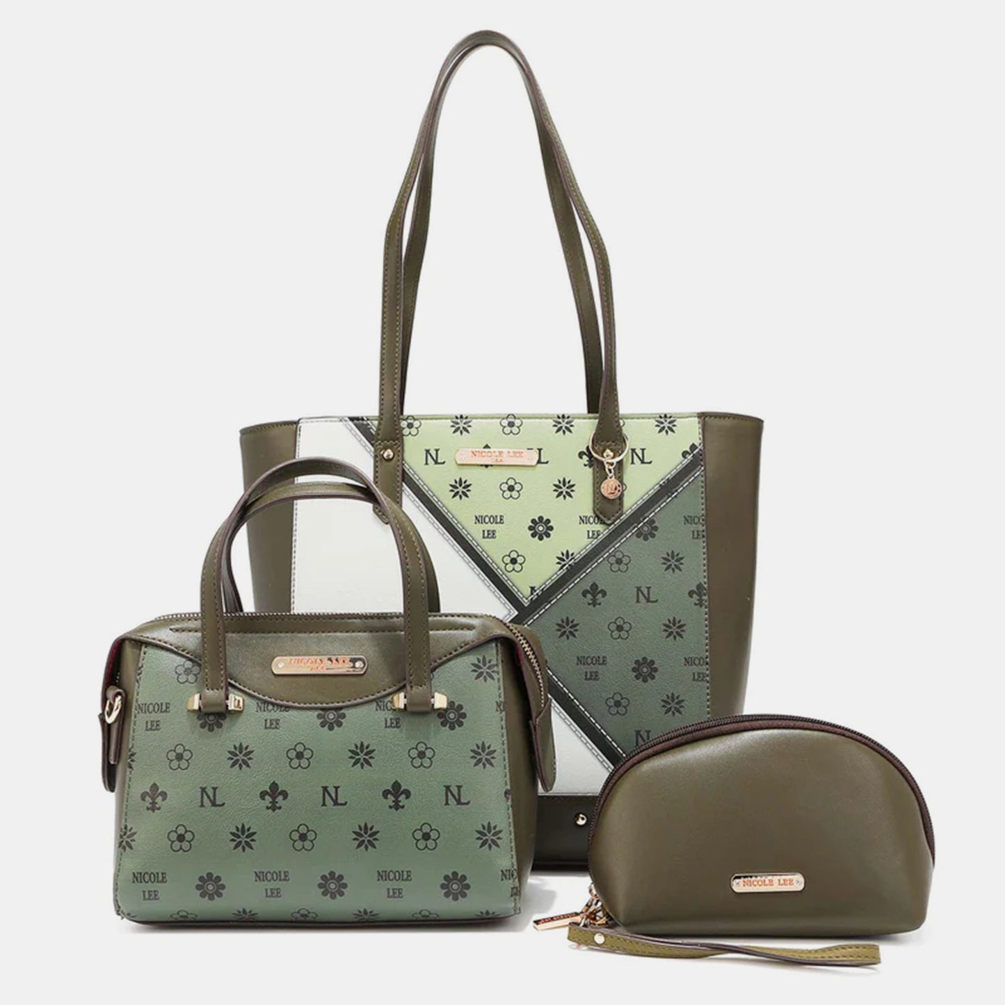Nicole Lee USA 3-Piece Color Block Handbag Set Trendsi OLIVE