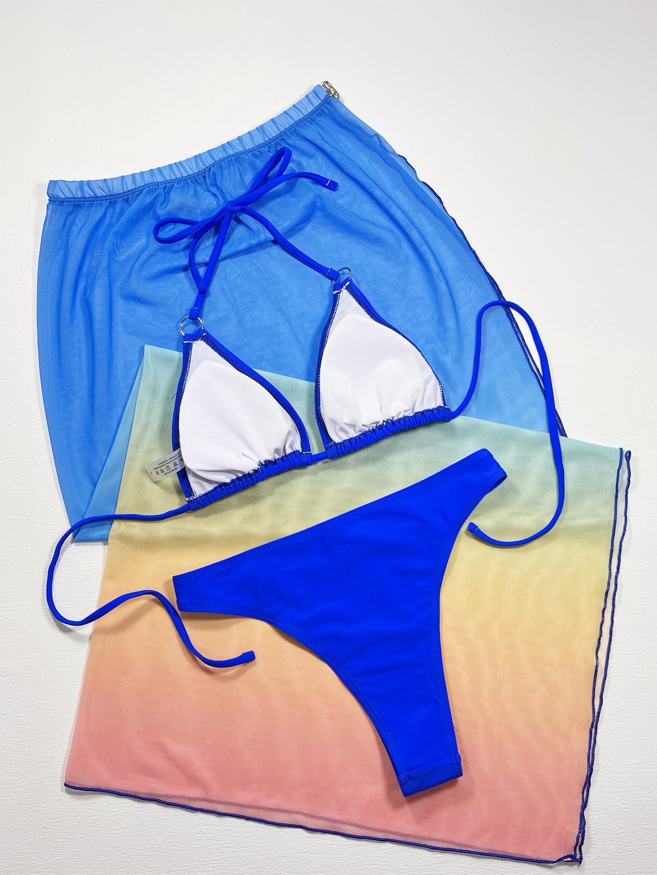 Gradient Halter Neck Three-Piece Swim Set Trendsi