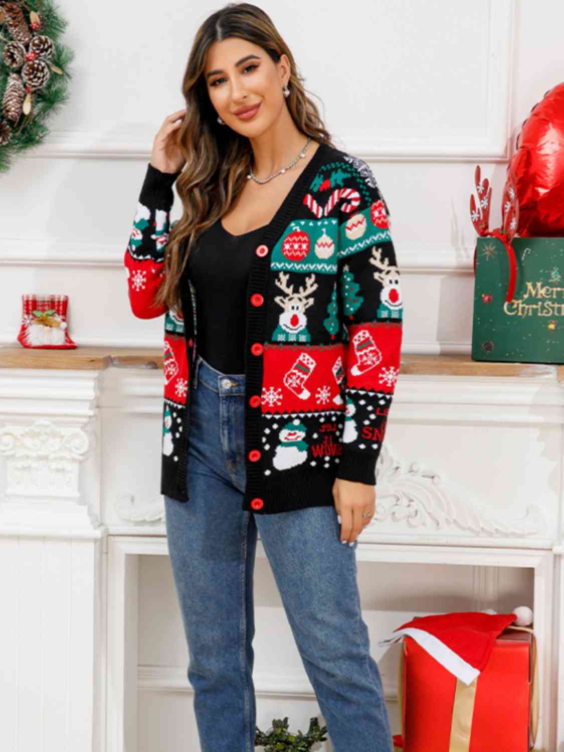 Christmas Button Down Cardigan Jassorted