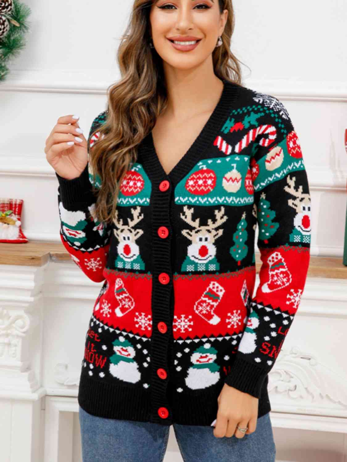 Christmas Button Down Cardigan Jassorted Black S