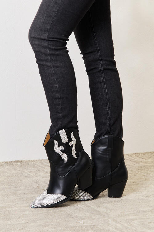 East Lion Corp Rhinestone Pointed Silver/Black Boots Trendsi