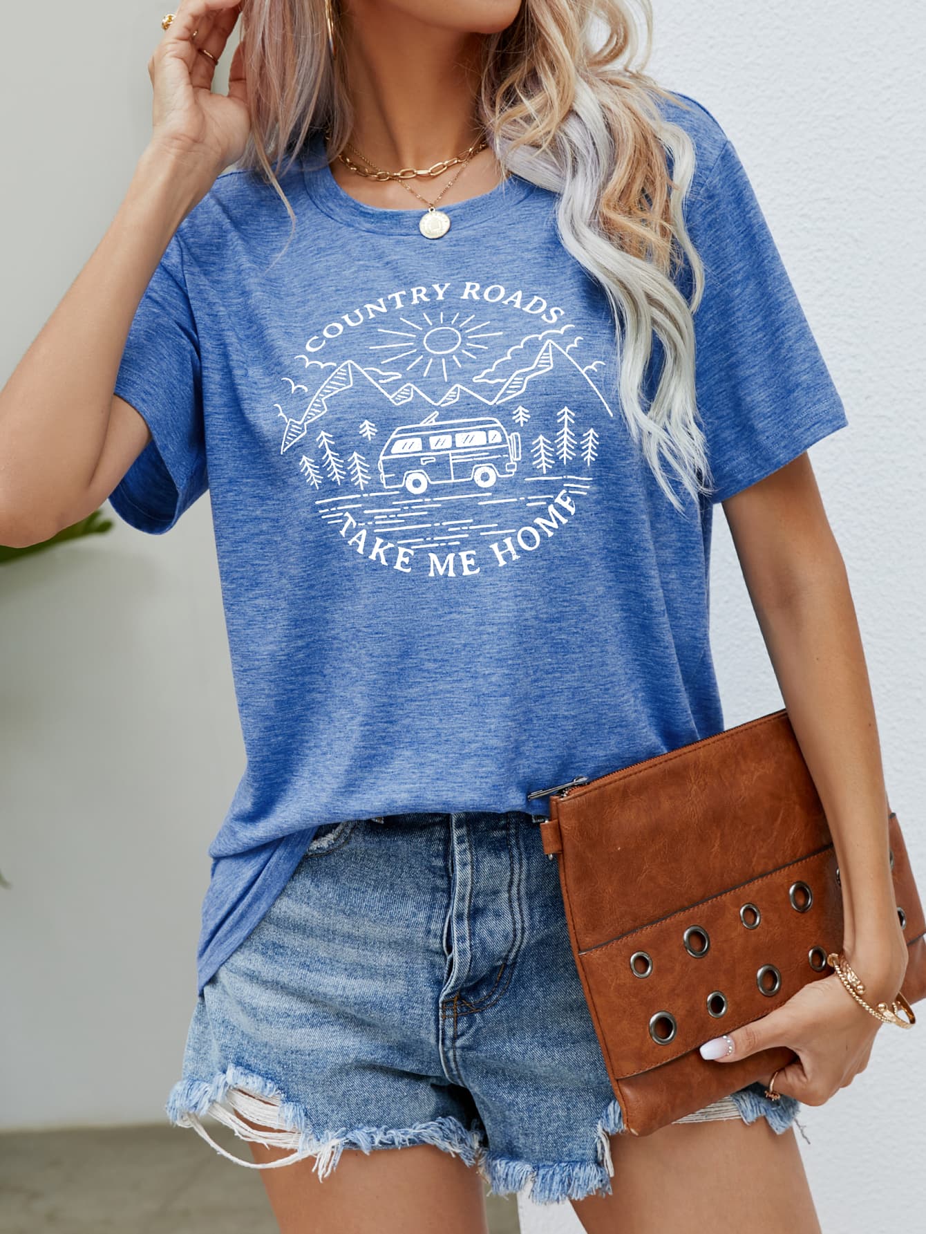 COUNTRY ROADS TAKE ME HOME Graphic Tee  Trendsi Cobalt Blue S 