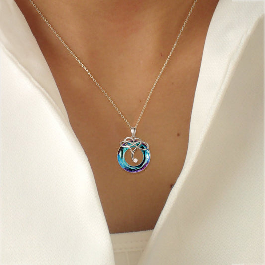 Aqua Blue Natural Crystal Pendant Necklace  Trendsi Blue  
