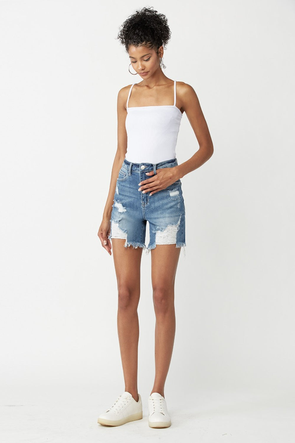 RISEN Distressed Denim Shorts  Trendsi   