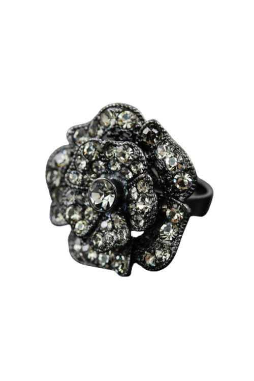 Cluster Flower Ring Ring Gray Smokey PEWTER/BLACK/DIAMOND  