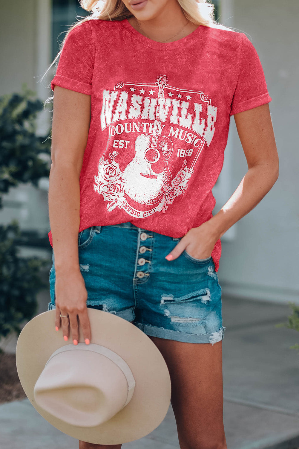 Nashville Country Music Graphic Round Neck Tee Shirt  Trendsi   