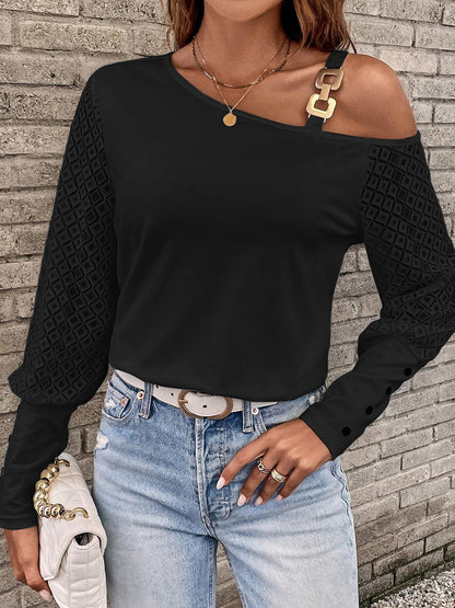 Asymmetrical Neck Lace T-Shirt  Trendsi   