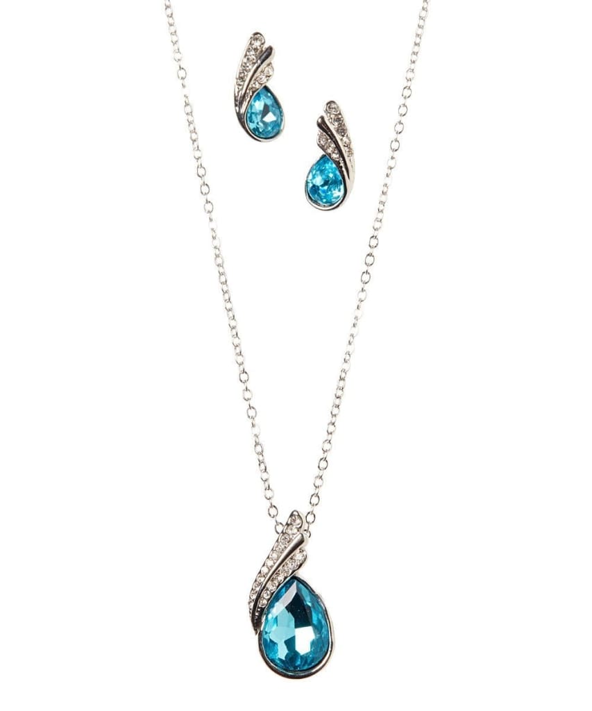 Sea Blue Crystal Necklace Set Jewelry & Watches Raspberry Hades   