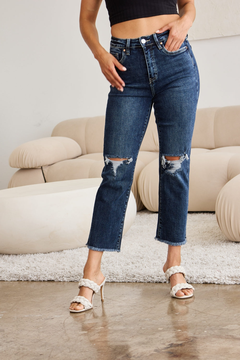 RFM Crop Dylan Tummy Control High Waist Jeans  Trendsi   