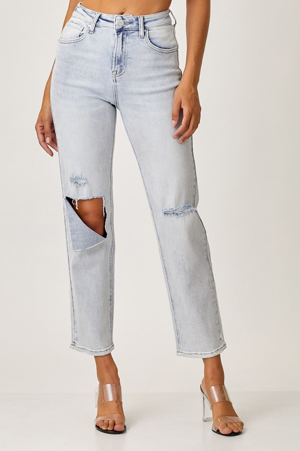 RISEN High Rise Distressed Relaxed Jeans  Trendsi Light 1 