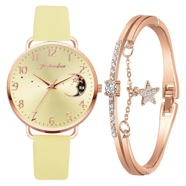 Moon Numbers Quartz Bracelet & Watch Set  Jassorted Yellow Rose Gold Set  