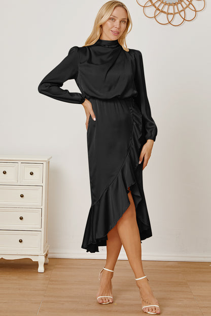 Mock Neck Asymmetrical Dress  Trendsi   