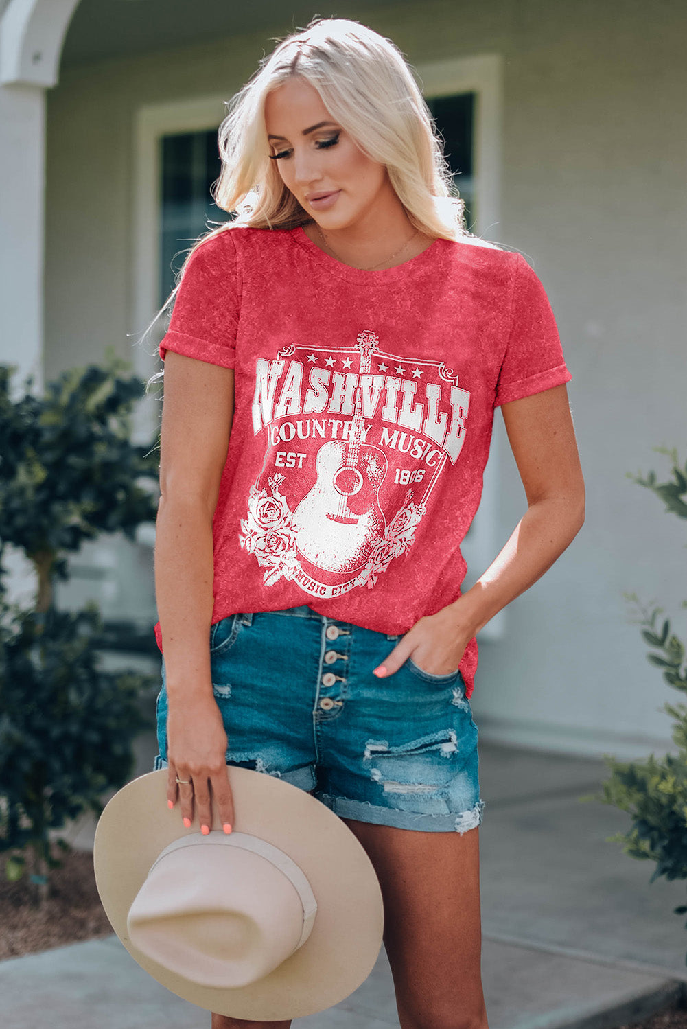 Nashville Country Music Graphic Round Neck Tee Shirt  Trendsi Scarlett S 