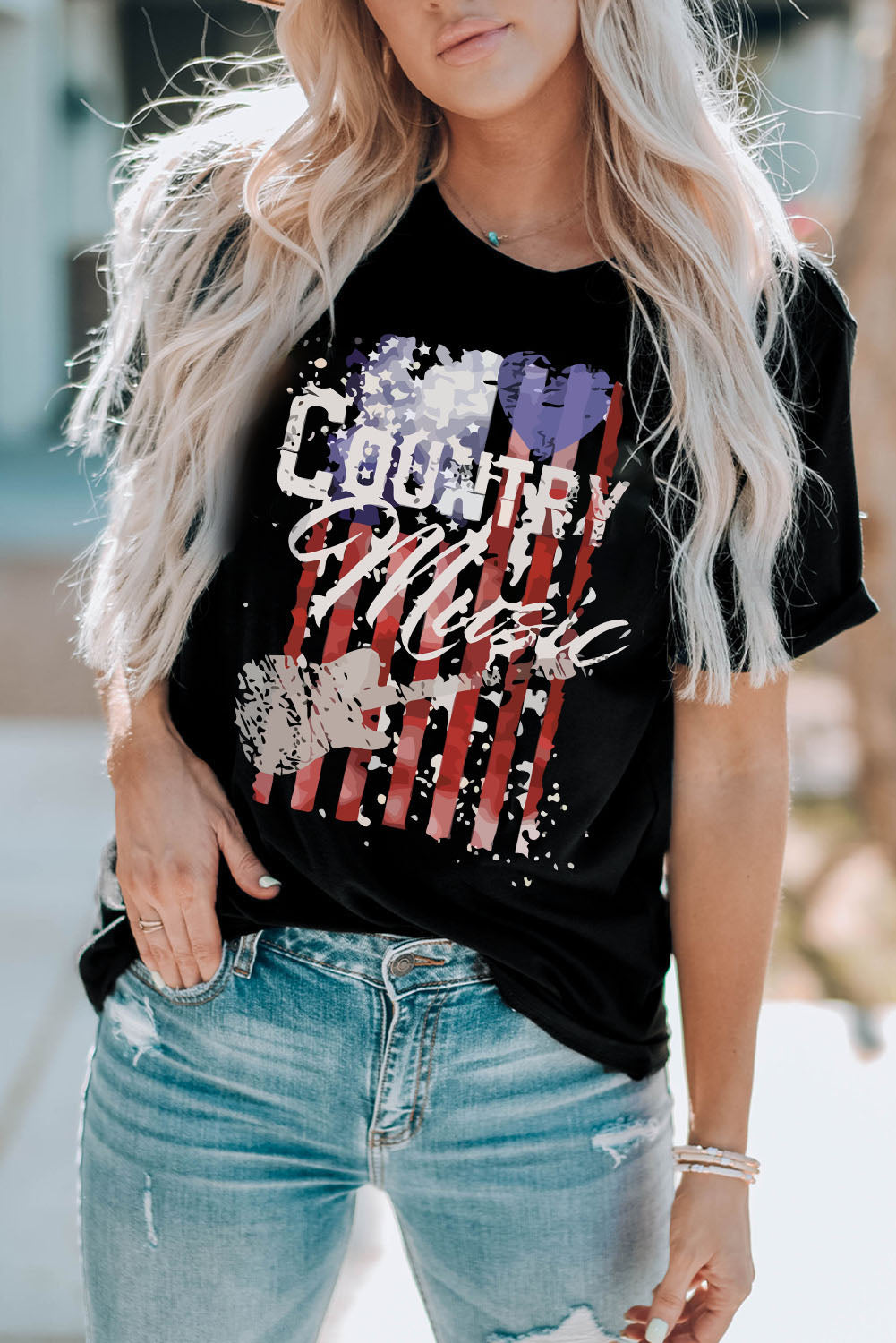 Country Music Graphic Tee Shirt  Trendsi Black S 