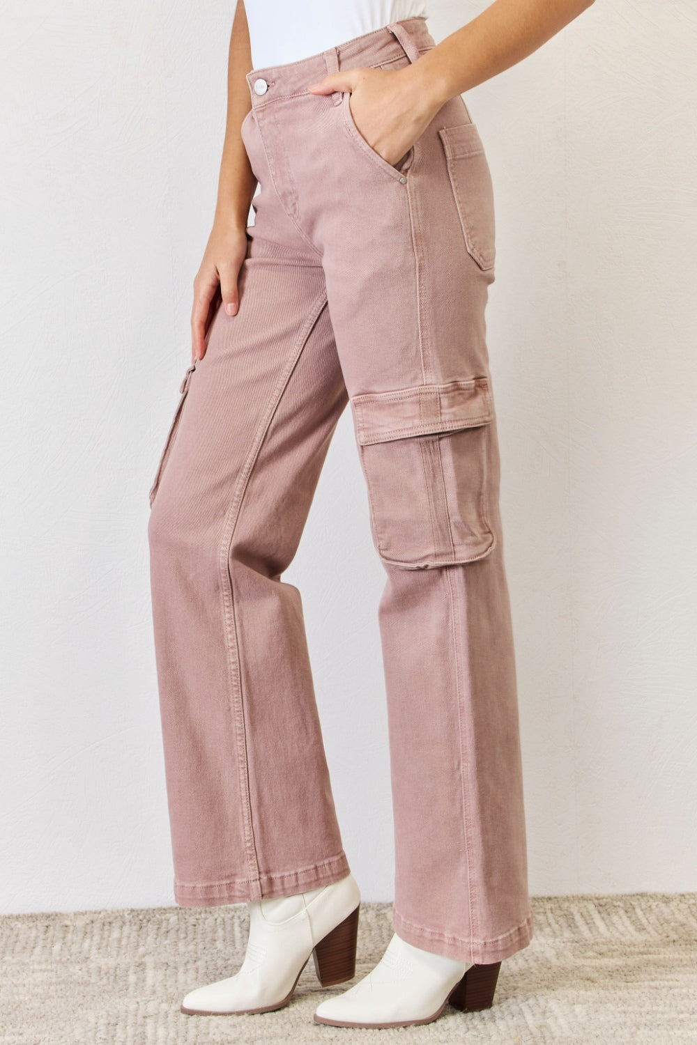 RISEN High Rise Cargo Wide Leg Jeans  Trendsi   