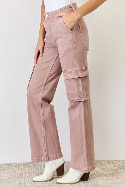 RISEN High Rise Cargo Wide Leg Jeans  Trendsi   