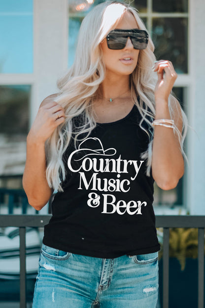 Country Music & Beer Graphic Tank  Trendsi Black S 