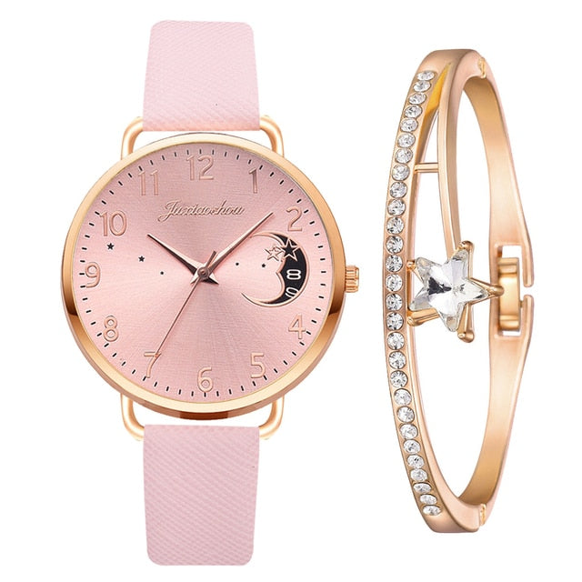 Moon Numbers Quartz Bracelet & Watch Set  Jassorted Pink Rose Gold Set  