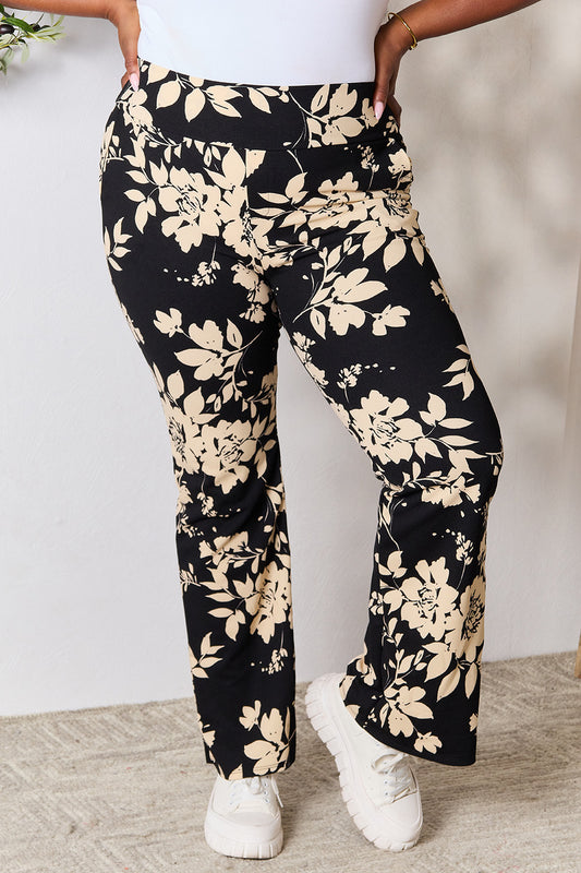 High Waist Floral Flare Pants  Trendsi Black/Taupe S 