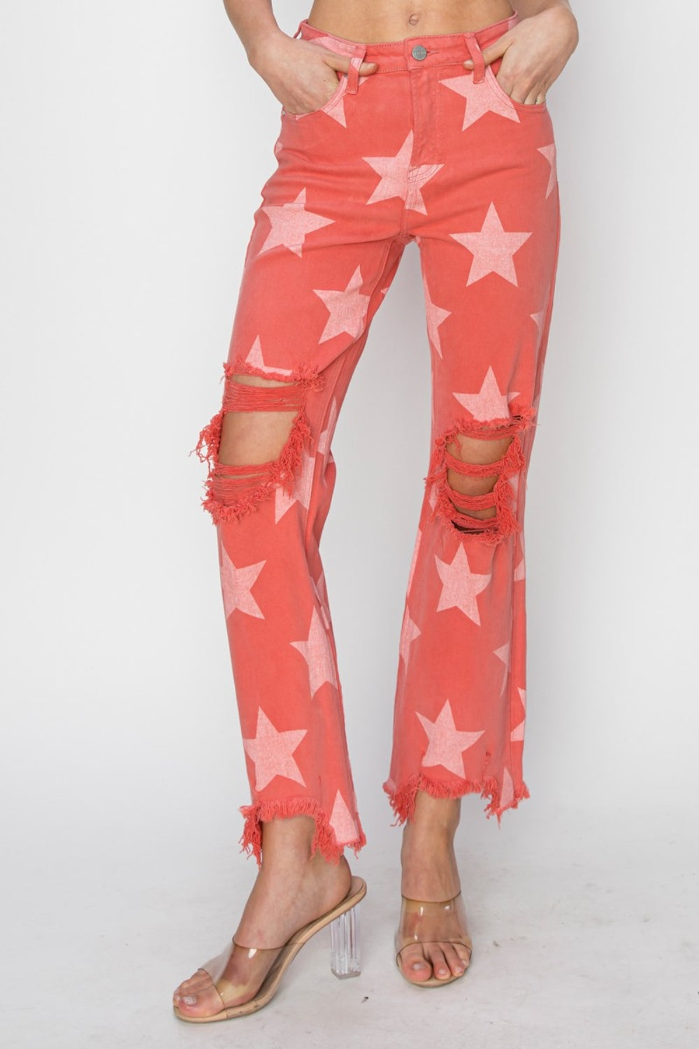 RISEN Distressed Star Pattern Jeans  Trendsi   