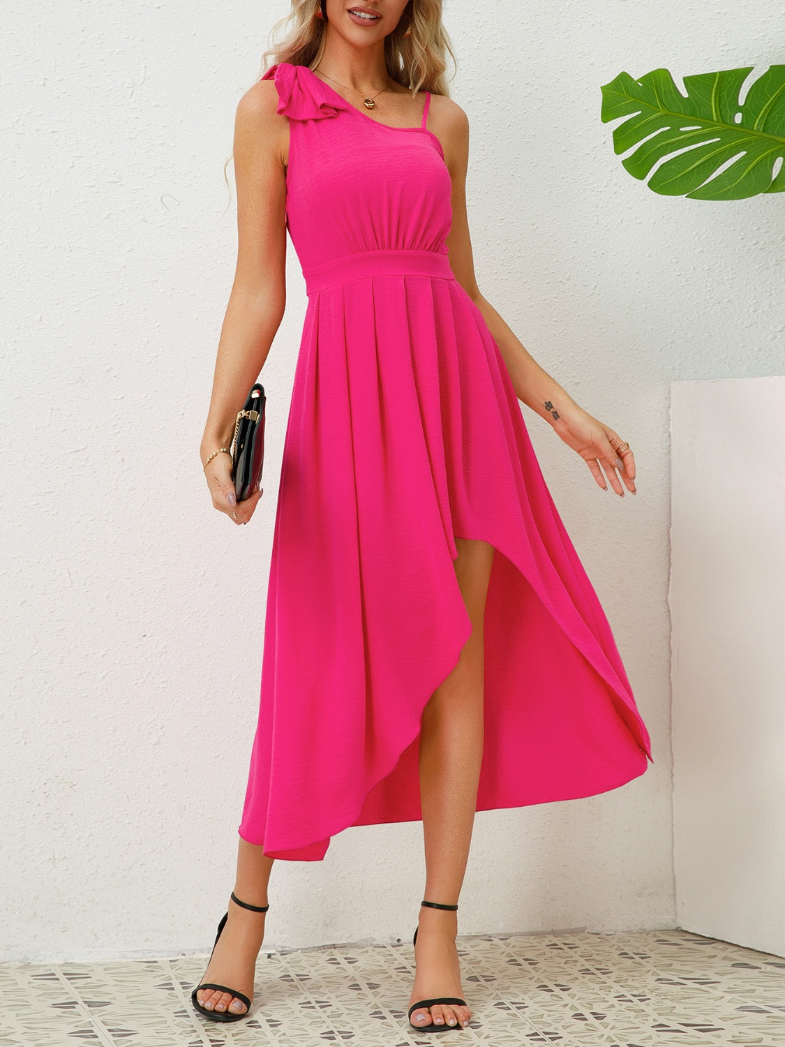 Asymmetrical Neck Sleeveless Dress  Trendsi Hot Pink S 