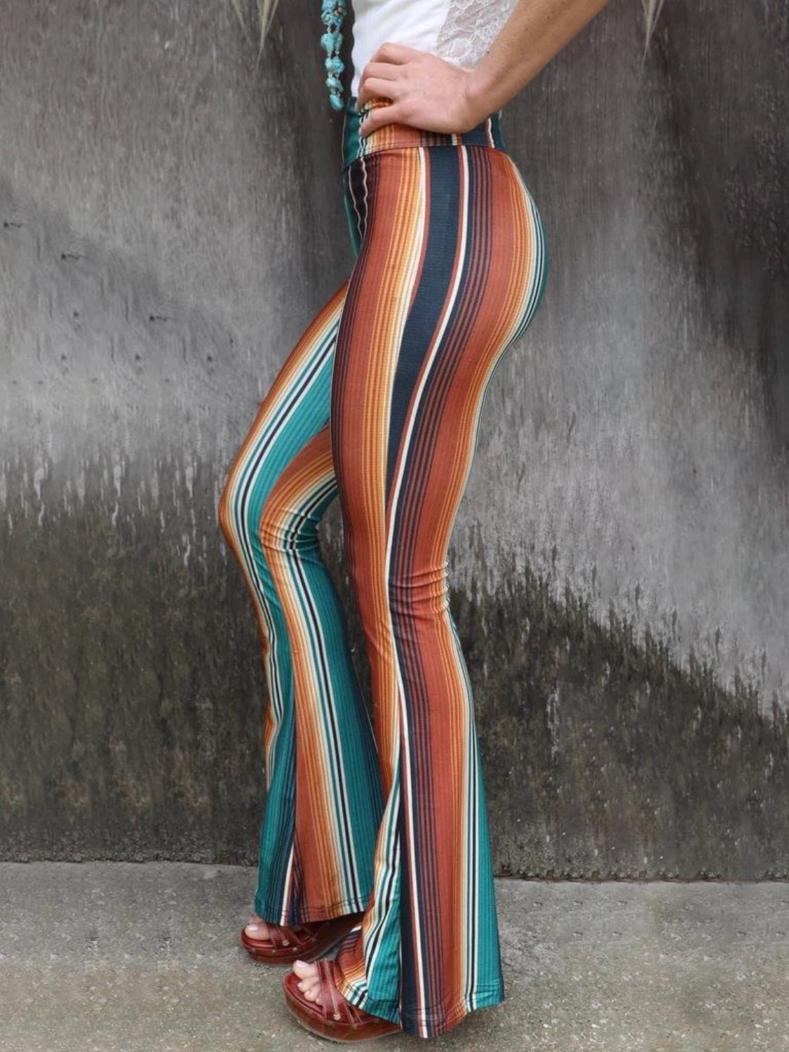 High Waist Striped Bootcut Pants Pants Trendsi   