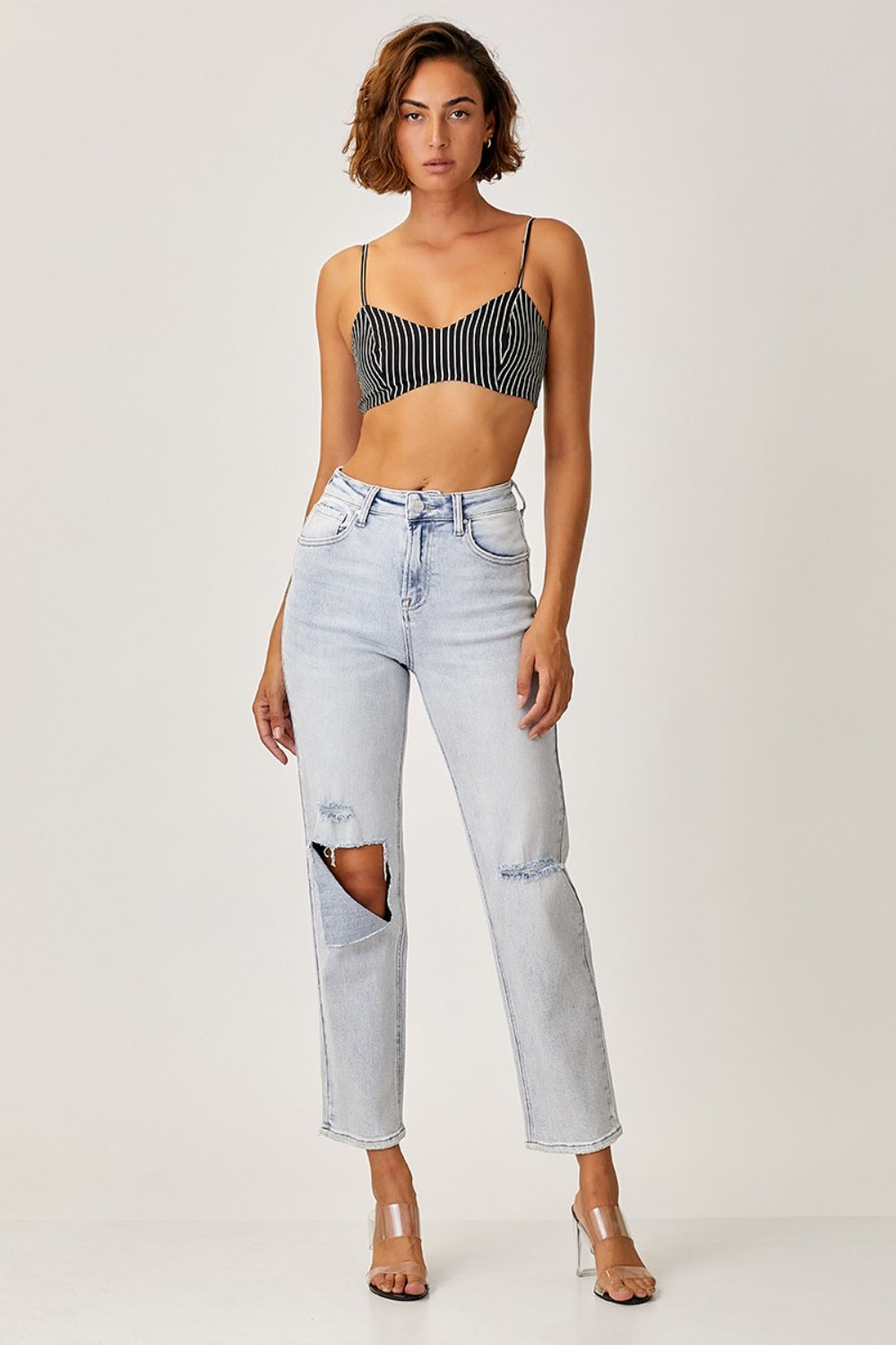 RISEN High Rise Distressed Relaxed Jeans  Trendsi   