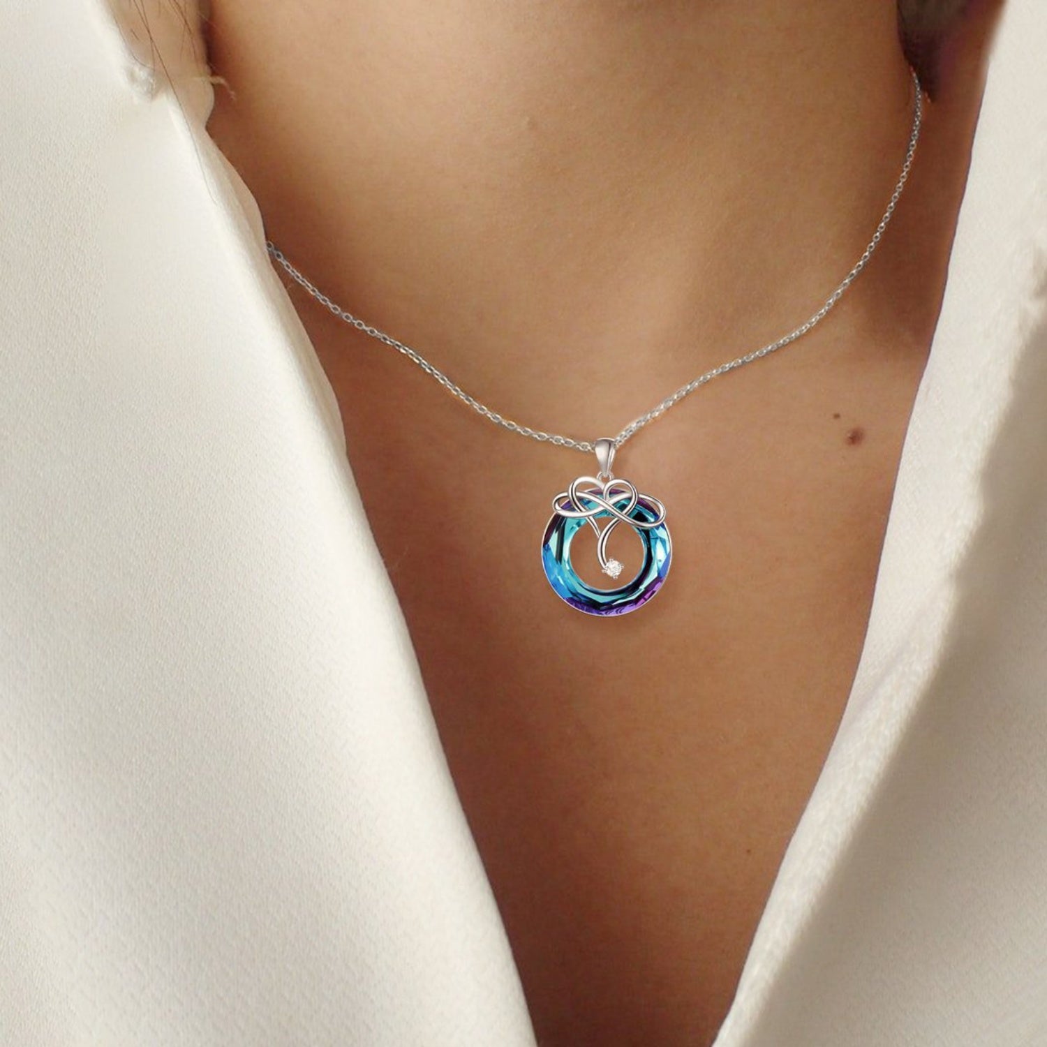 Aqua Blue Natural Crystal Pendant Necklace  Trendsi   