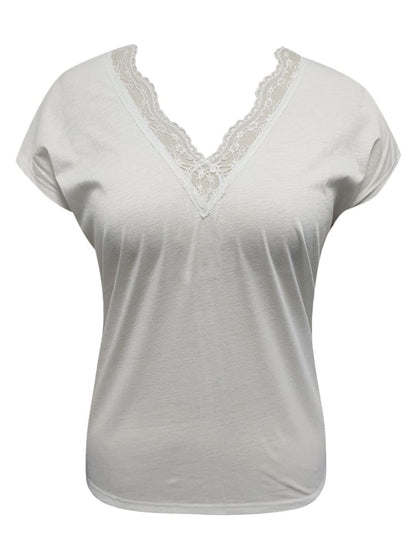 Lace Detail V-Neck Short Sleeve Blouse  Trendsi White S 2/4 