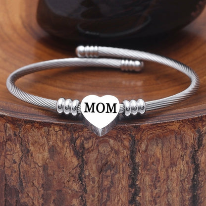 Stainless Steel Heart Charm Bangle For Mom Jewelry & Watches Pear Iphigenia Mom  