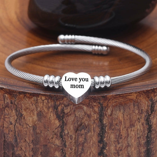 Stainless Steel Heart Charm Bangle For Mom Jewelry & Watches Pear Iphigenia Love you Mom  