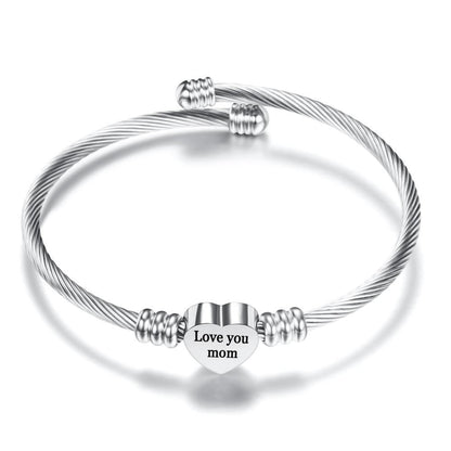 Stainless Steel Heart Charm Bangle For Mom Jewelry & Watches Pear Iphigenia   