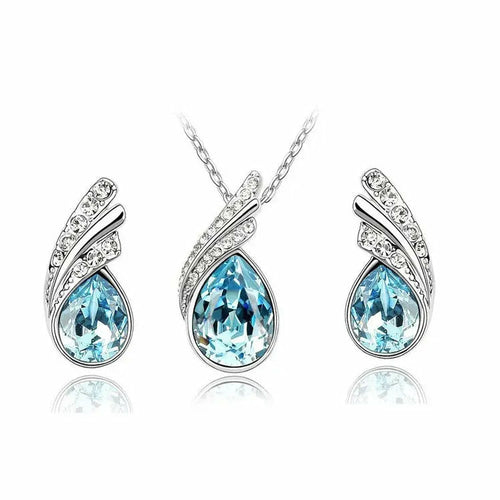 Sea Blue Crystal Necklace Set Jewelry & Watches Raspberry Hades Default Title  