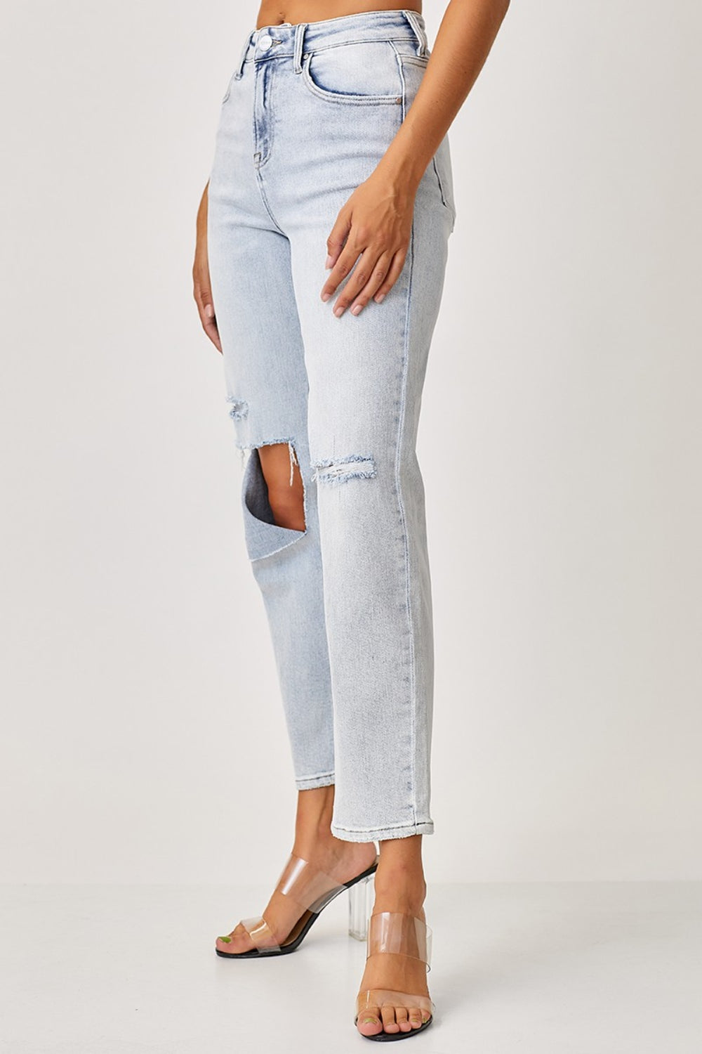 RISEN High Rise Distressed Relaxed Jeans  Trendsi   