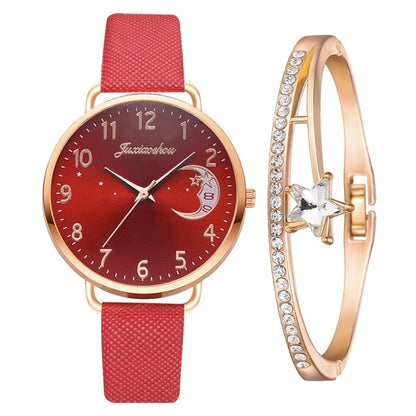 Moon Numbers Quartz Bracelet & Watch Set  Jassorted Red Rose Gold Set  