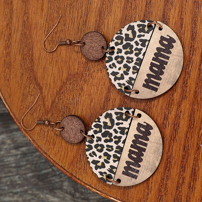 Wooden Leopard Round Shape Earrings  Trendsi   