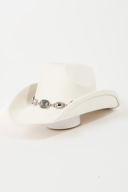 Metal Trim Cowboy Hat  Trendsi Ivory  