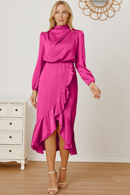 Mock Neck Asymmetrical Dress  Trendsi Pink S 