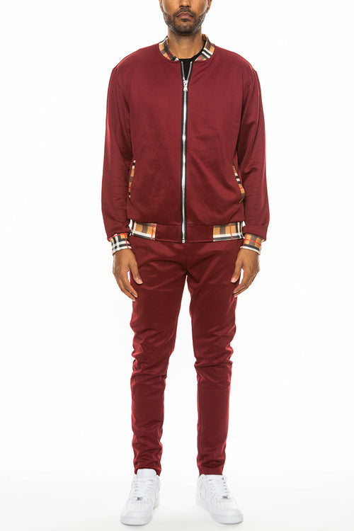 Checkered Detail Track Jacket Set Men's Clothing Lime Milo S BURGUNDY 