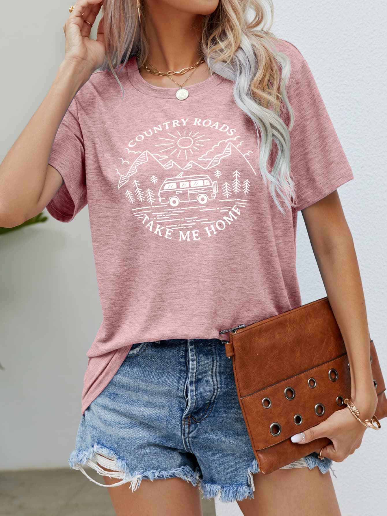 COUNTRY ROADS TAKE ME HOME Graphic Tee  Trendsi Blush Pink S 