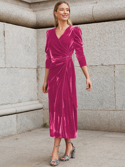 Surplice Puff Sleeve Dress  Trendsi Hot Pink S 