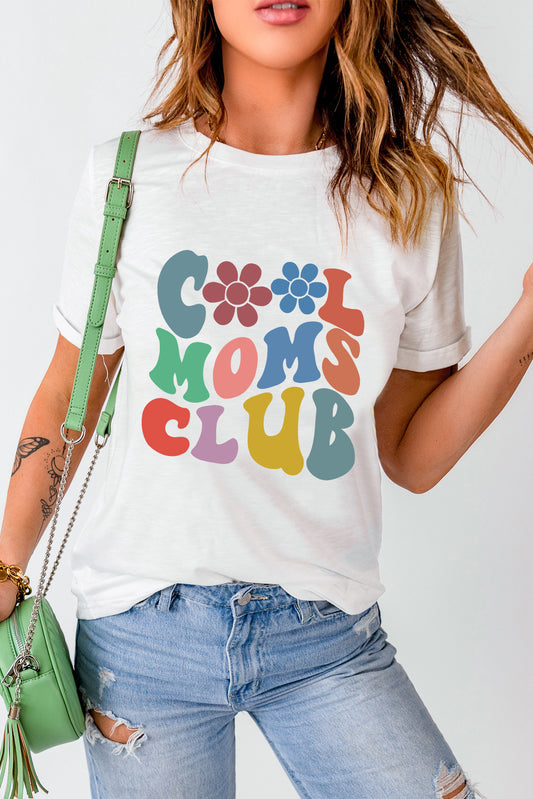 COOL MOMS CLUB Round Neck Short Sleeve T-Shirt  Trendsi White S 