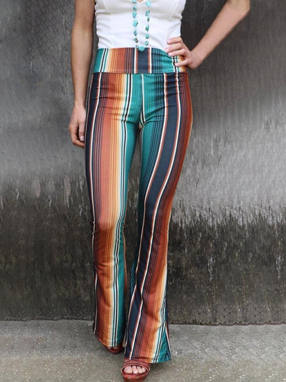 High Waist Striped Bootcut Pants Pants Trendsi Multicolor S 