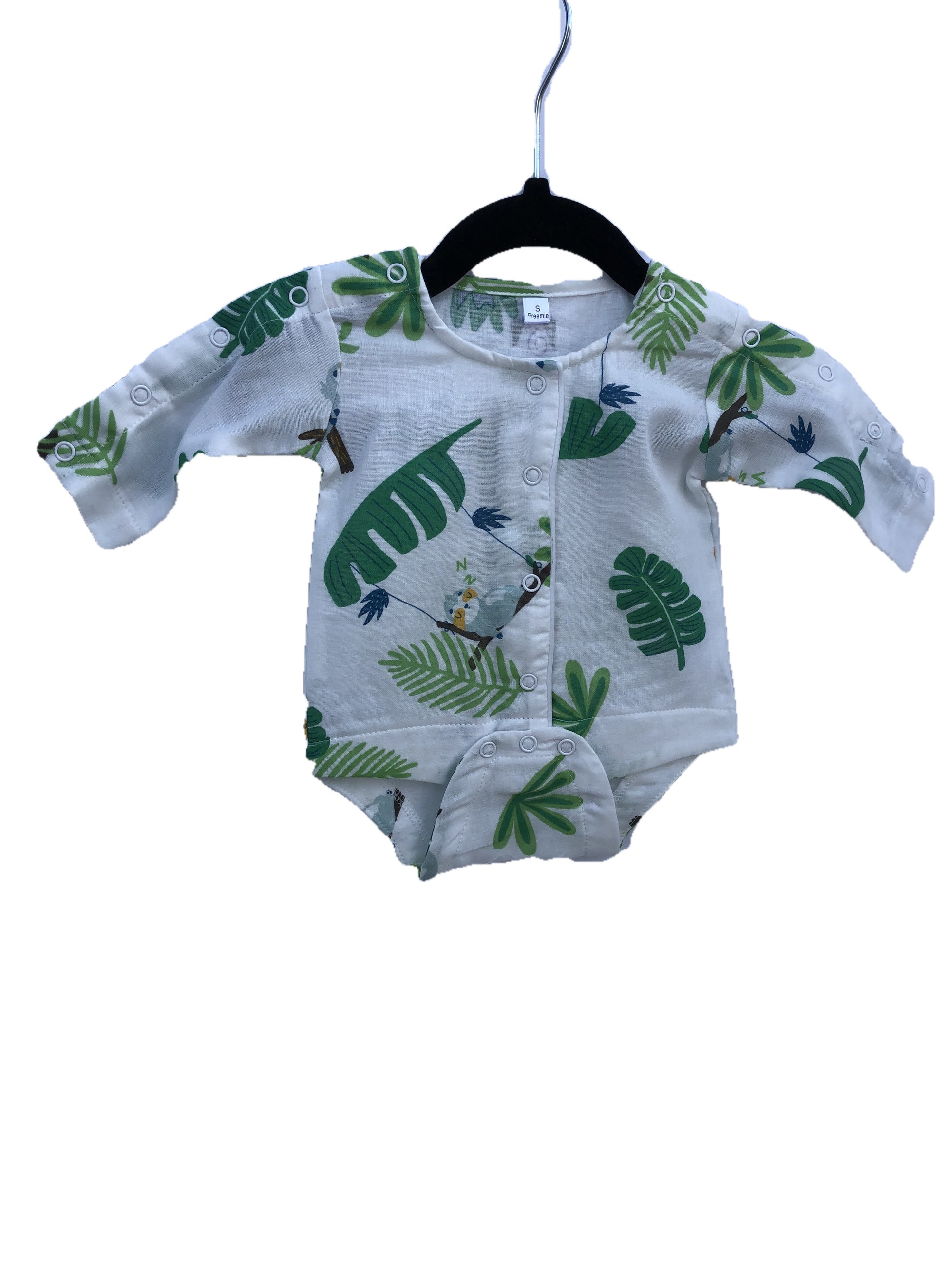 Baby Romper with Mid Length Sleeve - Kids & Babies Turquoise Pallas Small Preemie 2-4lbs White Green Leaves 